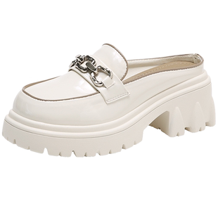 包头半拖鞋女外穿春夏季2026新款时尚凉拖粗跟厚底高跟皮鞋穆勒鞋