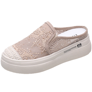 草编渔夫鞋包头半拖鞋女新款夏季外穿孕妇懒人一脚蹬松糕厚底凉拖