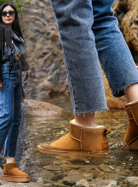 厚底雪地靴女鞋子皮毛一体女款冬季加绒加厚真皮棉鞋面包鞋短靴子