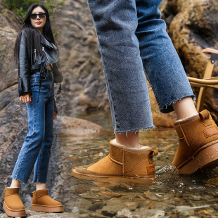 面包鞋 厚底雪地靴女鞋 加绒加厚棉靴棉鞋 冬季 短靴子 子皮毛一体女款