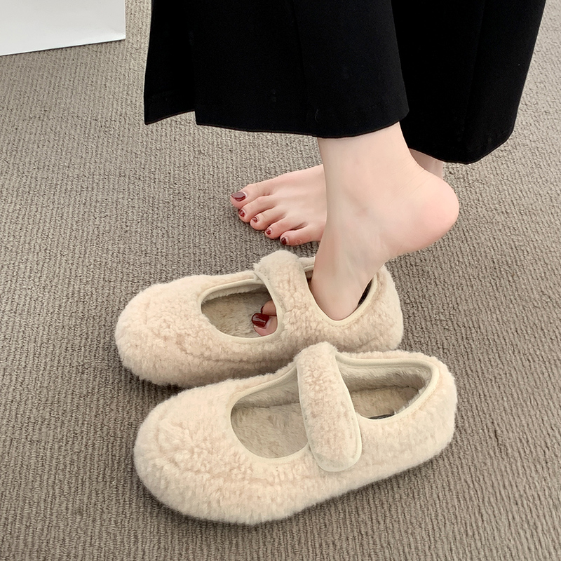 毛绒玛丽珍勃肯鞋女2025冬季新款