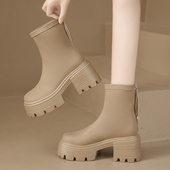 松糕底法式 厚底马丁靴女秋冬高级感瘦瘦靴韩系皮靴踝靴小个子增高