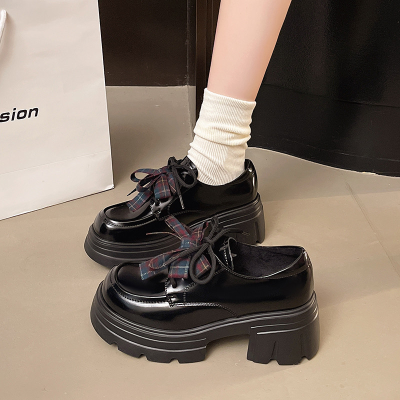 黑色小皮鞋女2025年新款春秋蝴蝶结深口单鞋女鞋子粗跟厚底乐福鞋,女鞋,浅口单鞋,淘宝优惠券,粉丝福利购,淘宝优惠卷