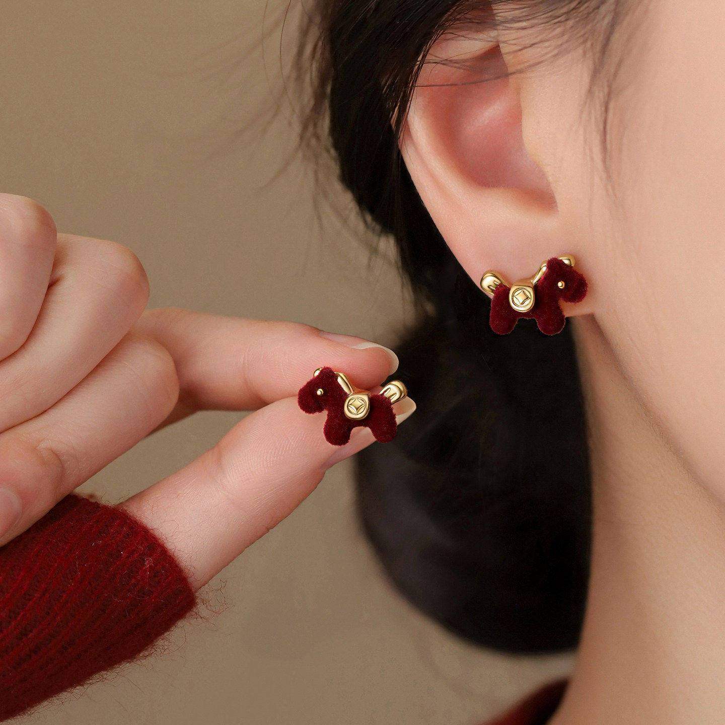 马上有钱耳钉女轻奢高级耳环2026本命年过新年小众气质女耳夹耳饰,饰品/流行首饰/时尚饰品新,耳钉,淘宝优惠券,粉丝福利购,淘宝优惠卷