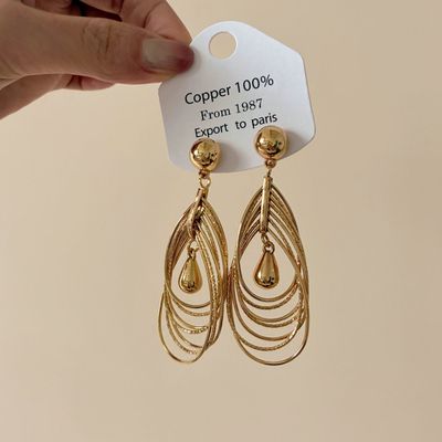 法式高级感金色多层水滴长款耳环女轻奢度假风耳钉独特夸张耳饰