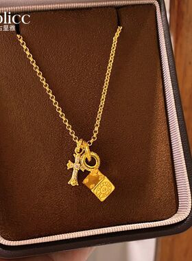 几何方块十字架吊坠项链女高级感轻奢小众毛衣链2025新款饰品