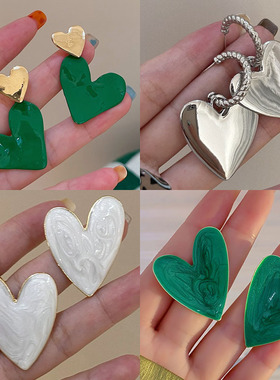 vingte复古bv绿金属爱心耳环2023新款洋气百搭法式小众耳钉网红潮