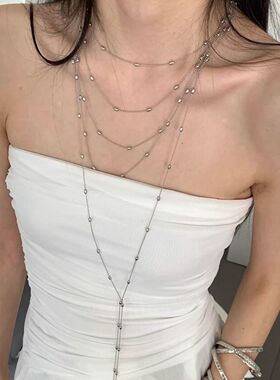 甜酷辣妹多层叠戴项链女轻奢小众高级感锁骨链配饰个性气质毛衣链