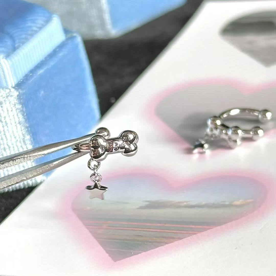 独特设计可爱小狗骨头五角星耳骨夹星星吊坠女甜酷小众时尚耳夹