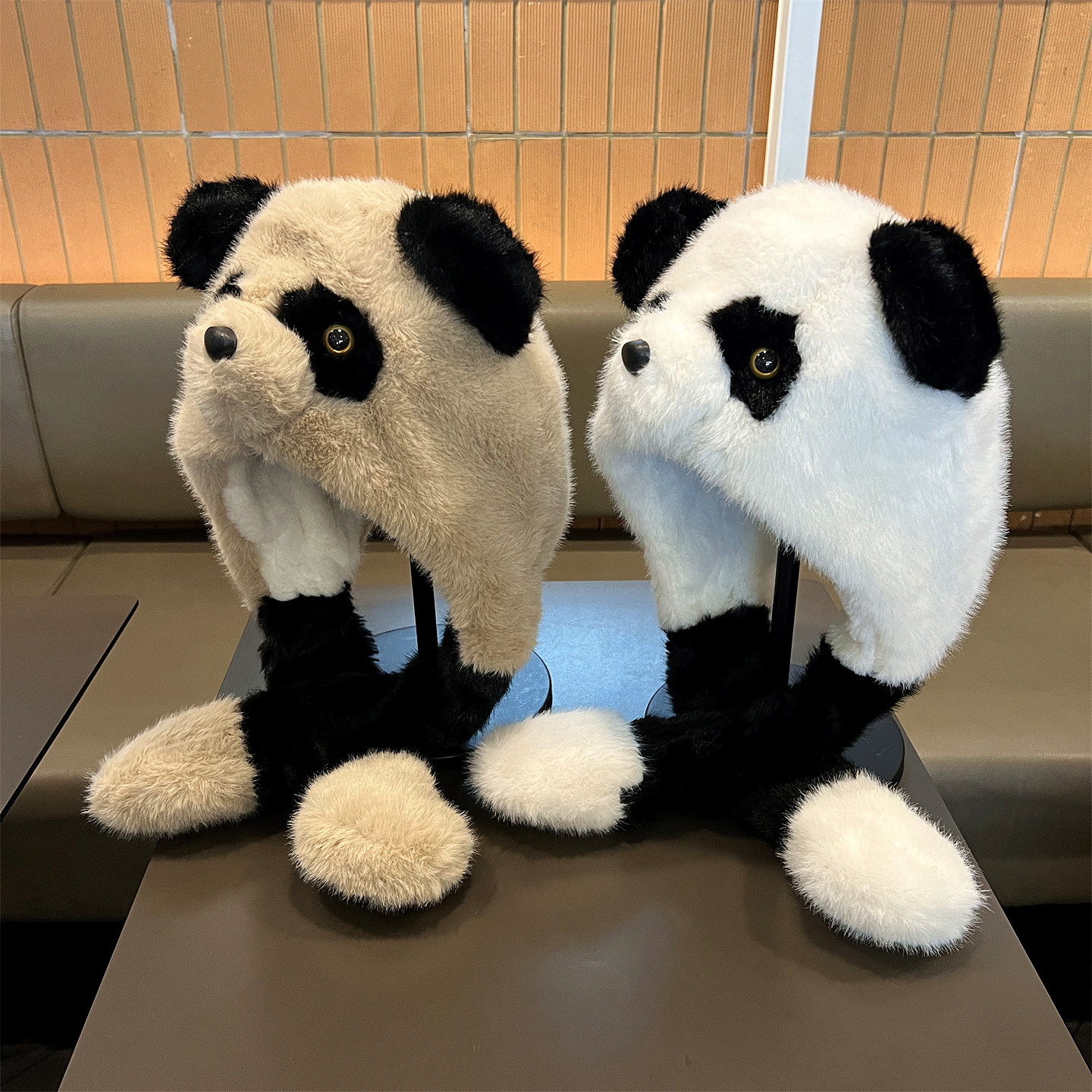 宝宝帽子秋冬季可爱熊猫加绒护耳