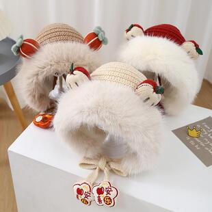 儿童毛线帽子秋冬季宝宝加厚针织保暖帽冬天男女童毛绒防风护耳帽