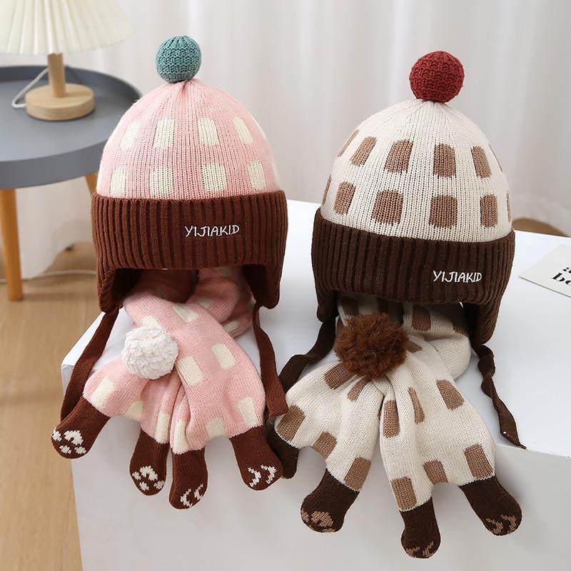 ins儿童帽子秋冬针织毛线帽围巾一体男女孩宝宝护耳防风保暖童帽,童装/婴儿装/亲子装,帽子,淘宝优惠券,粉丝福利购,淘宝优惠卷