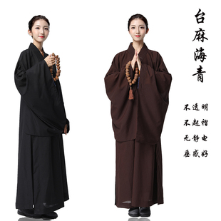优选僧侣用品海青居士服男女款台湾麻纱海清衣服袈裟大褂夏季曼衣