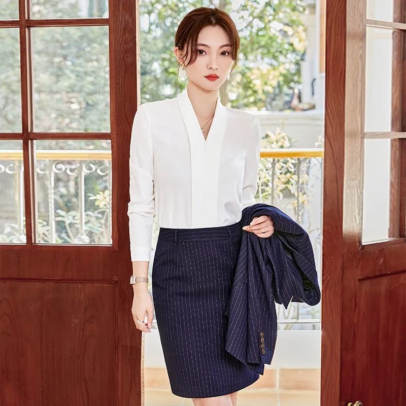 白色衬衫女长袖春夏西装内搭背心气质职业工装衬衣商务正装工作服