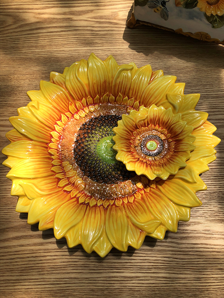 太阳花向日葵陶瓷双层果盘酱料盘家居婚庆礼品家居饰品零食调味盘