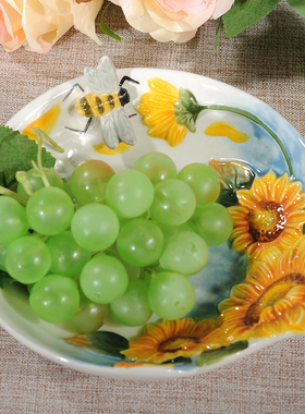 太阳花向日葵陶瓷钥匙零食饰品盘电视柜玄关茶几家居饰品结婚闺蜜