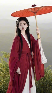 魏晋晋南北朝汉服女古装红色中国风仙气飘逸制交领襦裙套装夏季