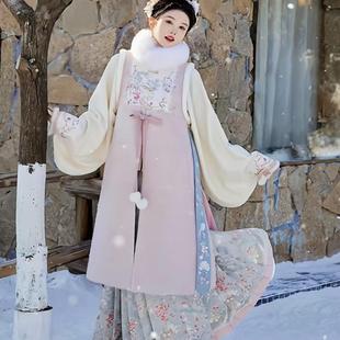 明制加厚刺绣长比甲国风马面裙冬季 松山煮雪 加绒汉服女 新款