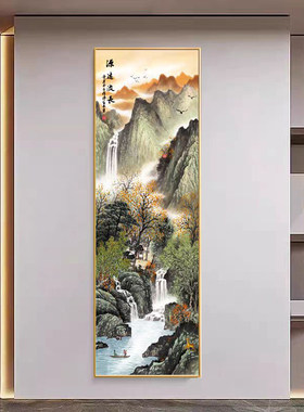西墙玄关挂画聚财山水画入户正对