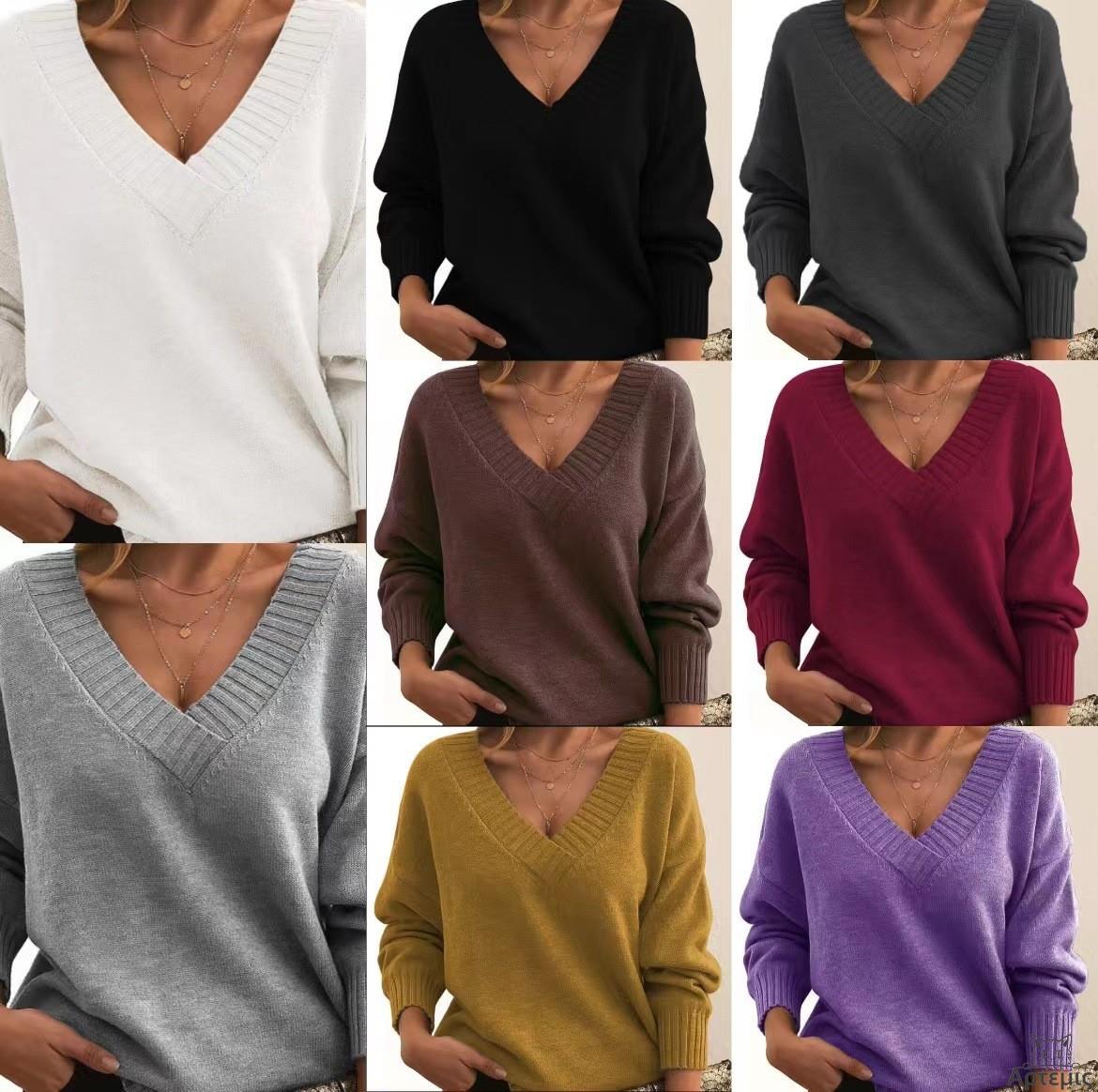 毛衣女宽松V领休闲百搭针织衫女Womens V-neck casual sweater