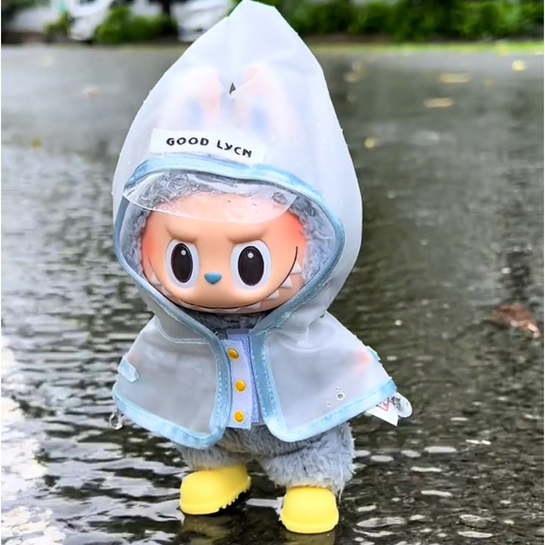 下雨天穿雨衣~labubu娃衣一二三代通用拉布布衣服搪胶公仔服装