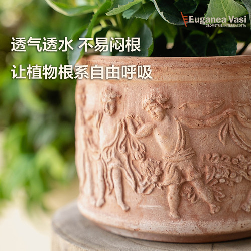 虹越EV手工陶盆进口小天使浮雕透气透水专业复古古典艺术陶土花盆