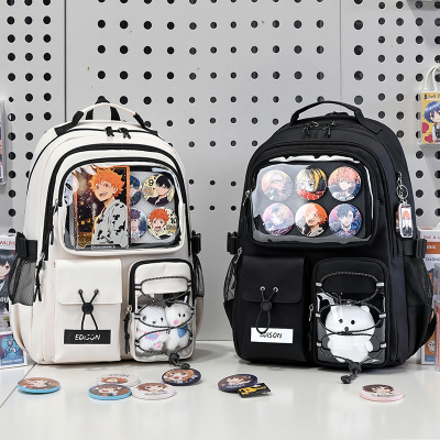 爱迪生中学生痛包书包护脊书包高中生二次元潮流百搭双肩DIY痛包