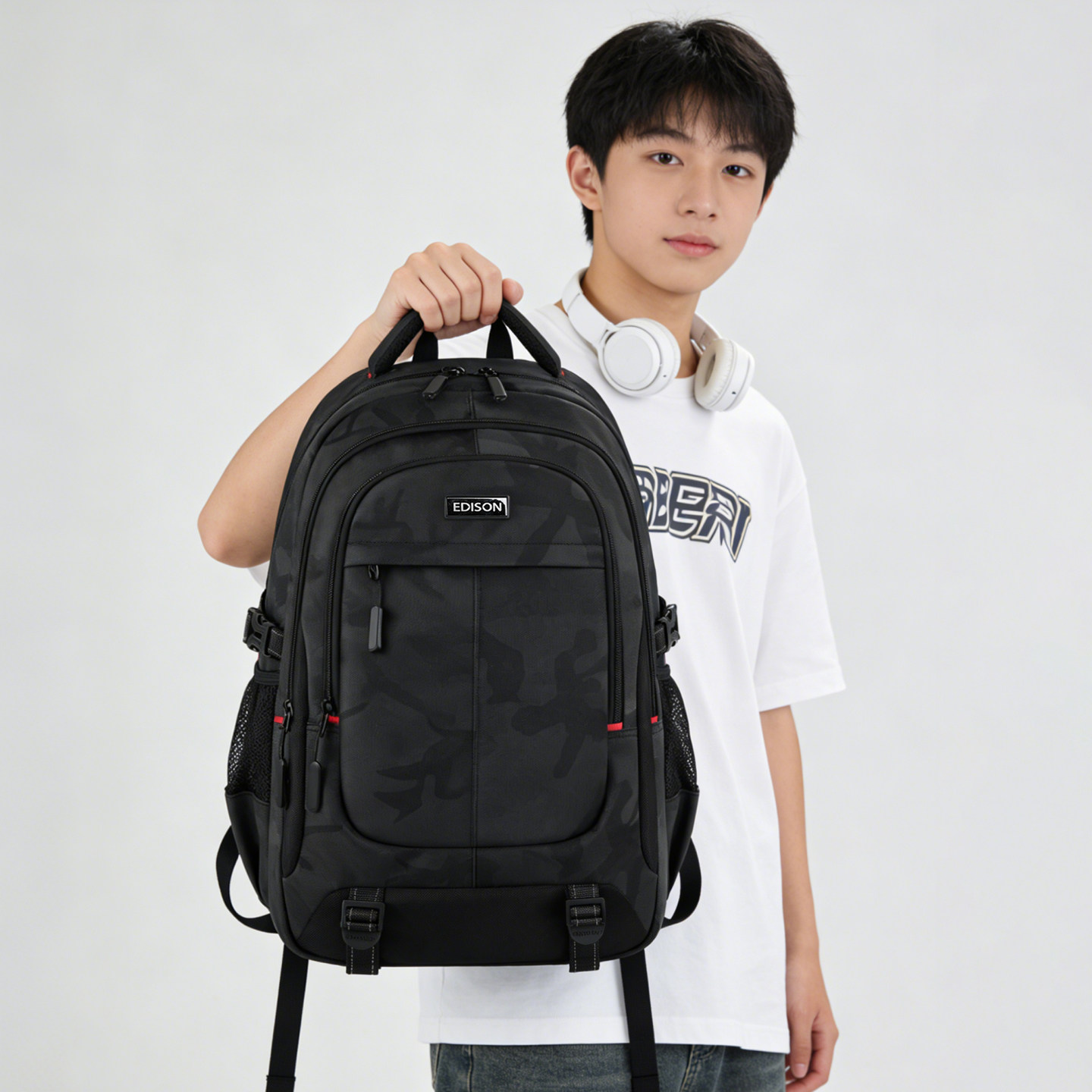 爱迪生高中生护脊书包初中大学生大容量防泼水双肩包旅行电脑背包