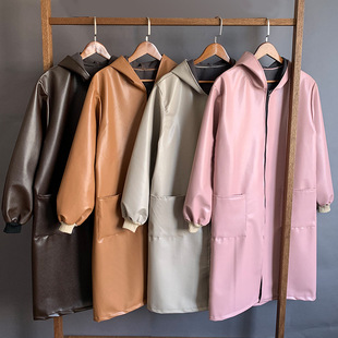 强防水防油PU皮革加绒罩衣 工作服保暖雨衣 成人男女通用围裙长袖