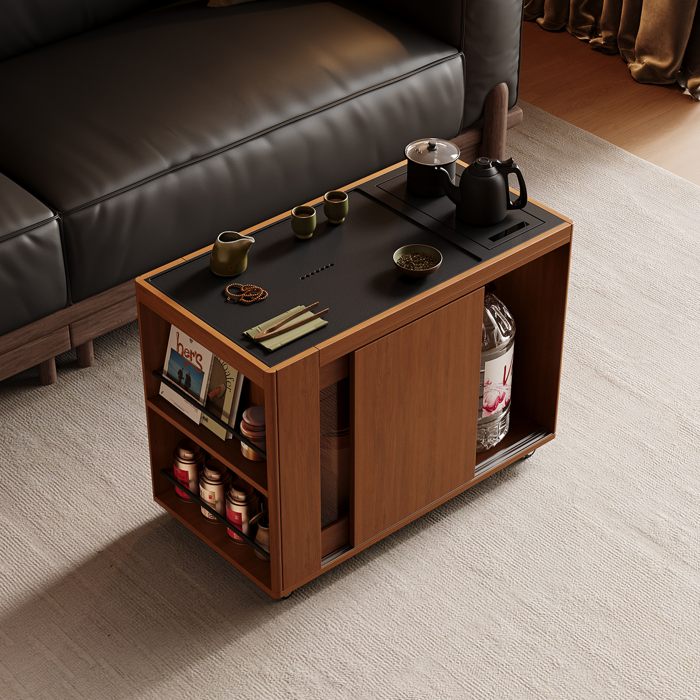 中式复古风可移动茶桌茶台