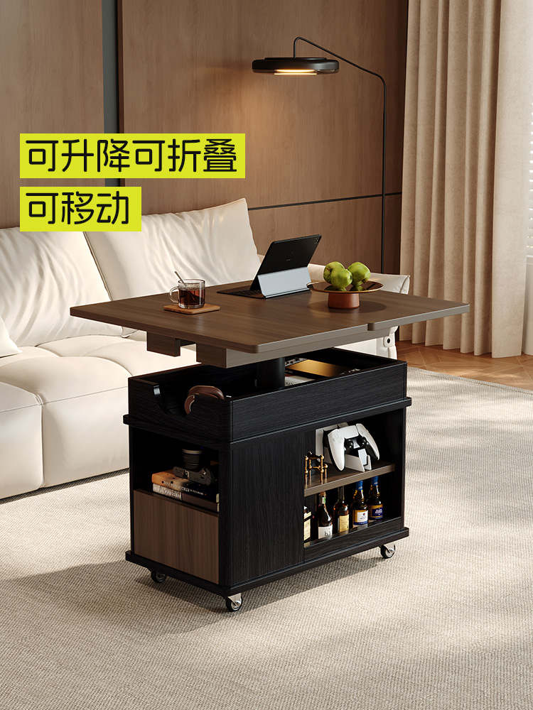 小公寓升降桌折叠咖啡桌手推车小茶桌折叠餐桌中世纪手推车边桌实