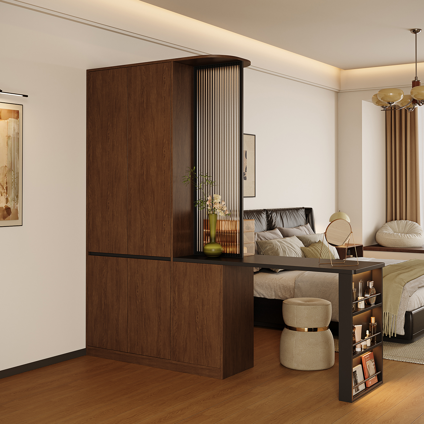 家用卧室隔断梳妆台衣柜一体组合