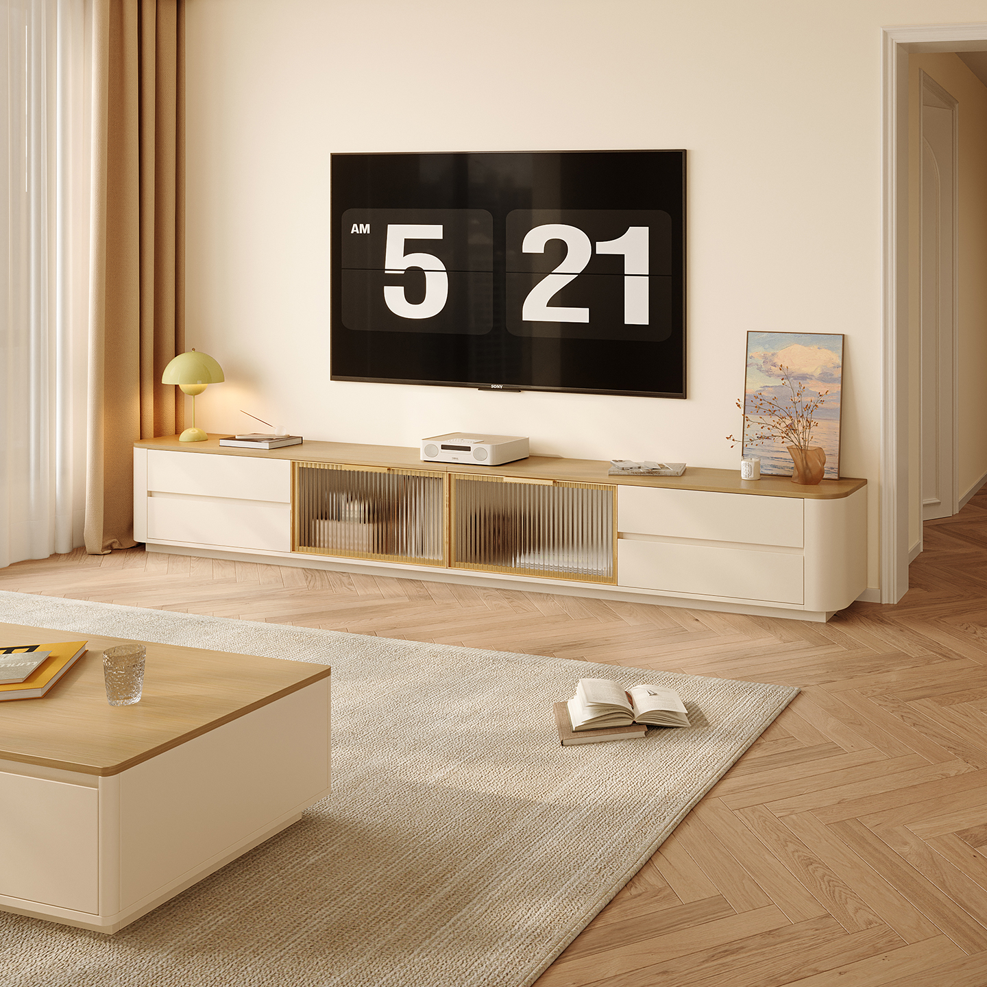 法式奶油风电视柜茶几一体组合