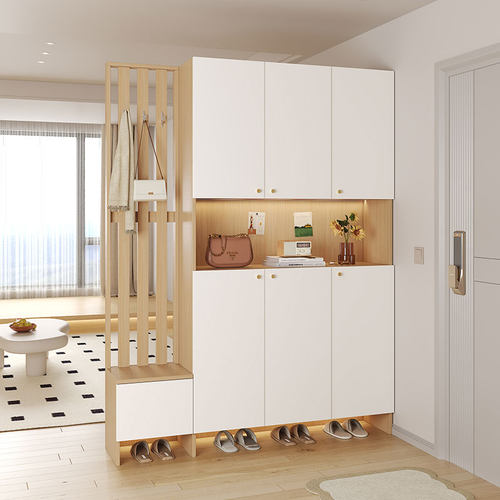 檀奥现代奶油加厚板材玄关鞋柜