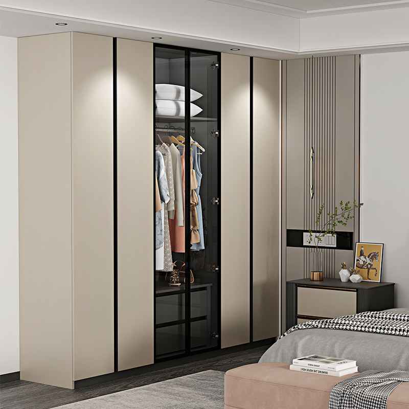 玻璃门衣柜家用卧室衣帽间平开 简易儿童储物定制柜子一门到顶衣