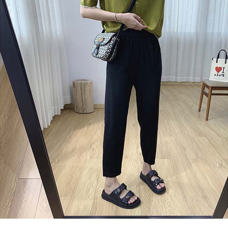 大码冰丝面膜裤女夏季薄款胖mm九分休闲萝卜哈伦小个子黑色小脚裤