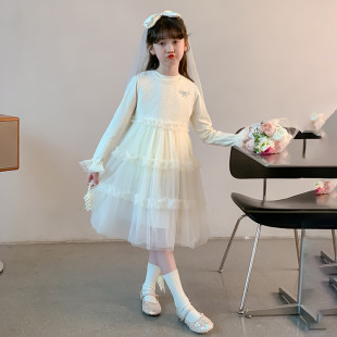 女童长袖连衣裙纱裙春秋款韩版公主裙2026新款中大童打底裙洋气潮