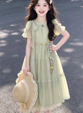 女童夏季甜美露肩雪纺公主裙洋气