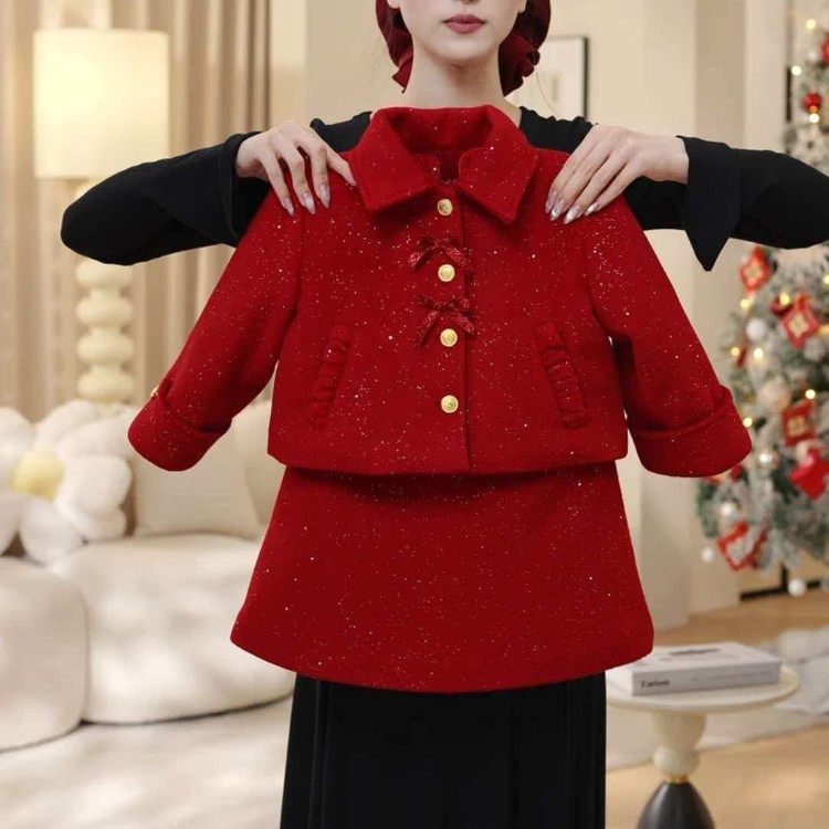 女童加绒套装冬季年服红色宝宝裙子外套两件套2025新款洋气撒银超,童装/婴儿装/亲子装,套装,淘宝优惠券,粉丝福利购,淘宝优惠卷