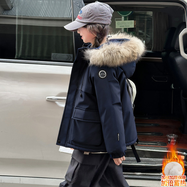 女童派克服棉衣兔毛内胆保暖冬装