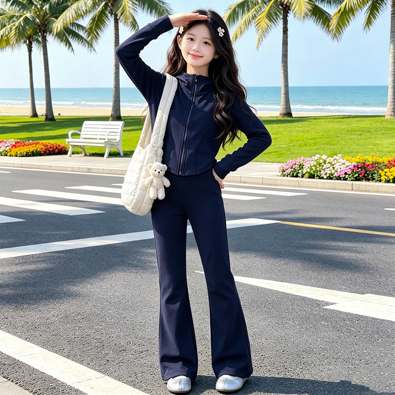 女童春秋季韩系运动微喇裤两件套图片