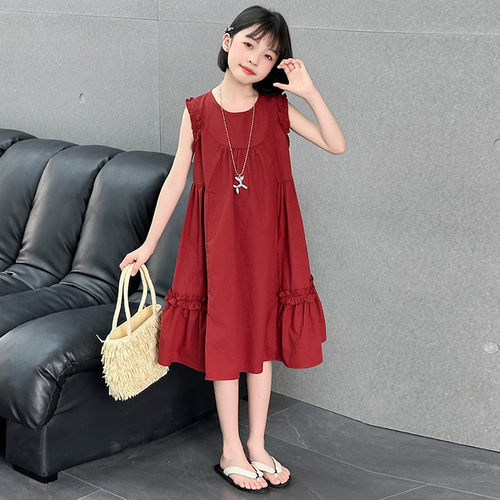 女童夏季连衣裙棉布裙中大童无袖