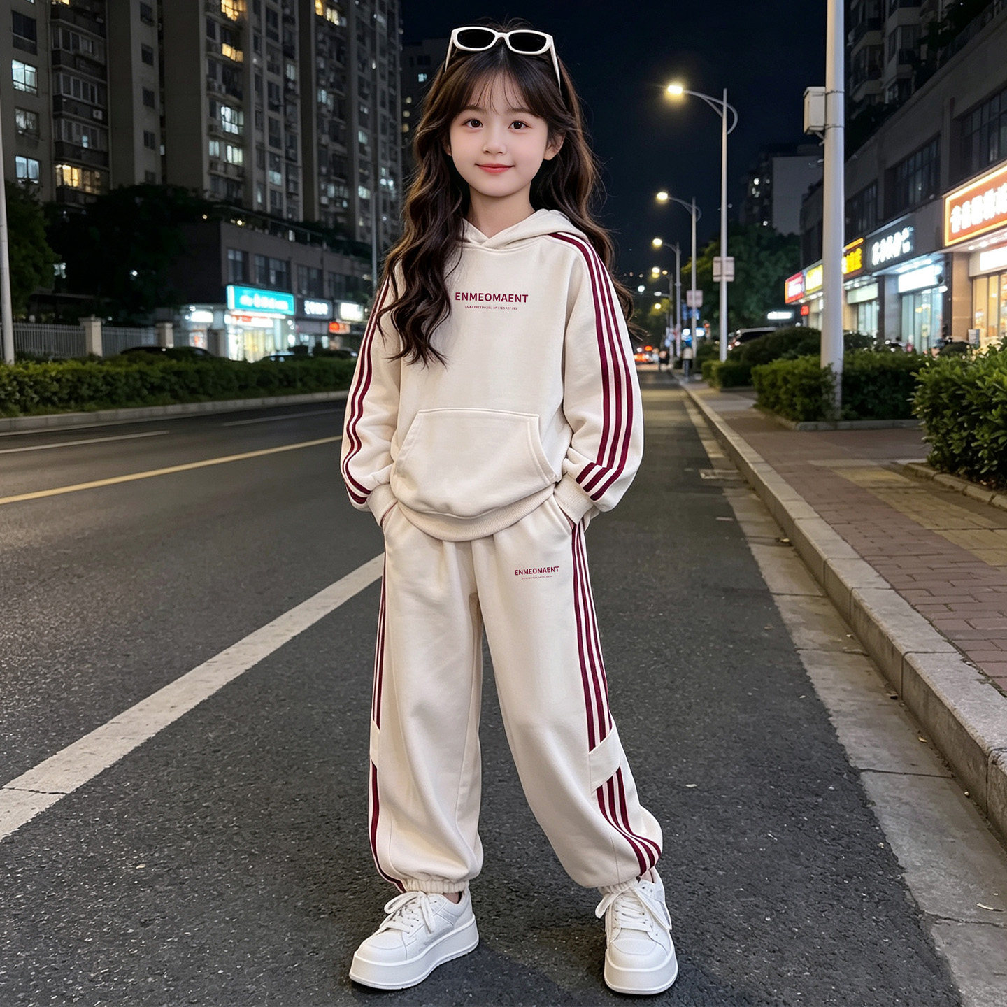 女童春秋洋气连帽卫衣两件套休闲图片