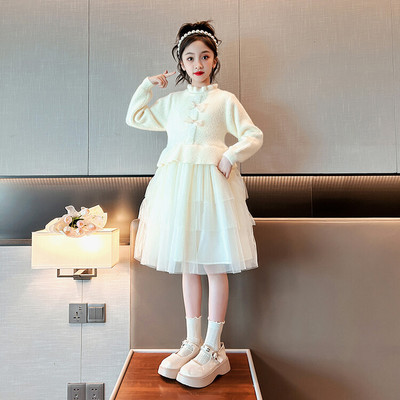 女童连衣裙韩版秋冬毛衣裙水貂绒