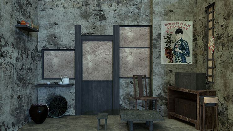 民国时期做旧穷人家房间室内冷清旧家具高清led大屏幕舞台背景图