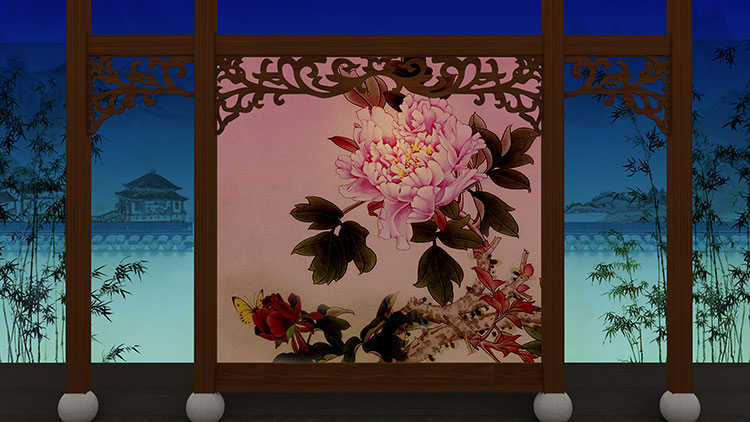戏曲包公屏风牡丹古典中式中国风高清led大屏幕舞台背景虚拟图片