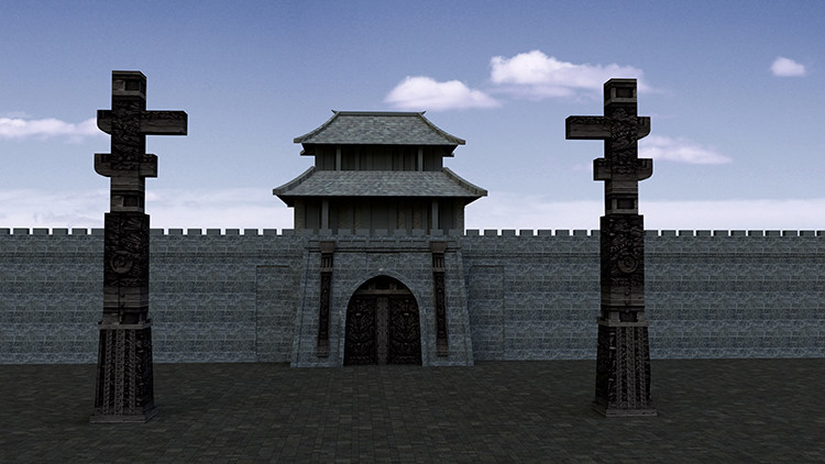 窦娥冤戏曲下雪斩首城墙门楼血渍高清led大屏幕舞台背景虚拟图片