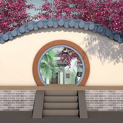 戏曲拱门古代古典墙院墙庭院院门花园园林高清led大屏幕舞台图片