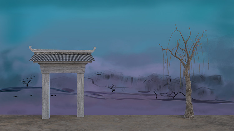 越剧胭脂风景江南院门枯树戏曲高清led大屏幕舞台背景虚拟静态图