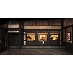 古风做旧茶馆室内无桌椅老旧茶社二层高清LED大屏幕舞台背景图片